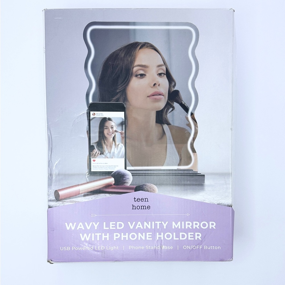 Wavy LED Vanity Mirror with Phone Holder - Purple